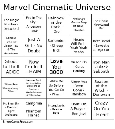 Marvel Cinematic Universe Bingo Card