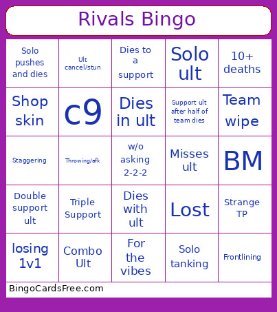 Marvel Rival Bingo Card