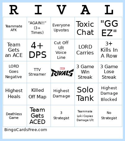 Marvel Rival Sheet 1 Bingo Card