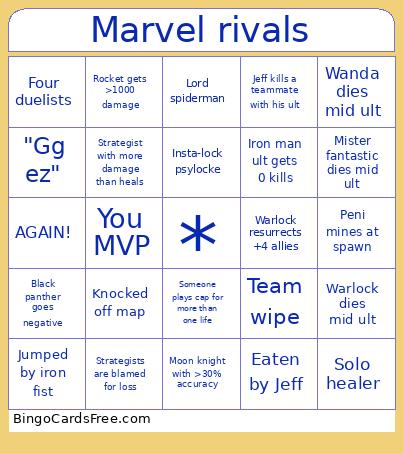 Marvel Rivals Bingo Card 2