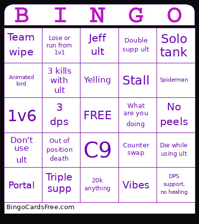 Marvel Rivals Bingo Card