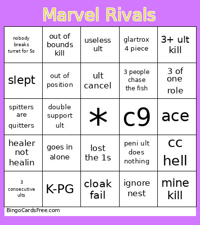 Marvel Rivals Bingo Card
