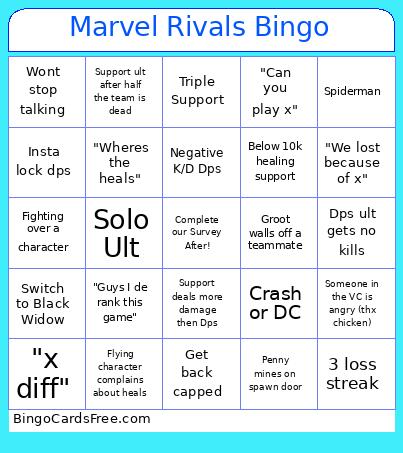 Marvel Rivals Bingo Cards Free Pdf Printable Game, Title: Marvel Rivals Bingo
