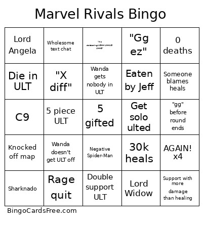 Marvel Rivals Bingo Card