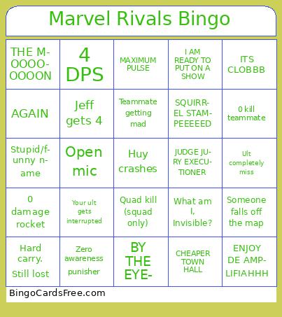 Marvel Rivals Bingo Cards Free Pdf Printable Game, Title: Marvel Rivals Bingo
