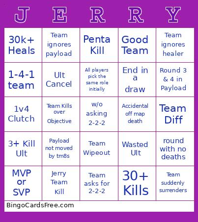Marvel Rivals Bingo Card Free Pdf Printable Game, Title: JERRY
