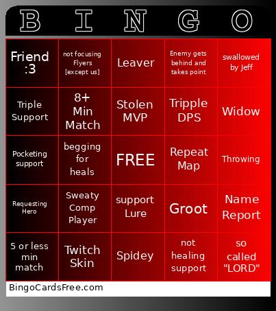 Marvel Rivals Bingo Card