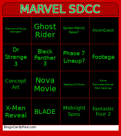 MARVEL SDCC Bingo Card