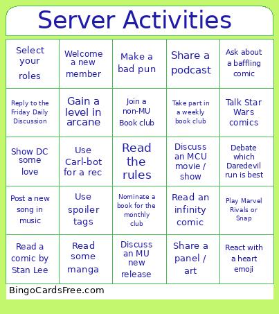 Marvel Unlimited Discord Bingo Card