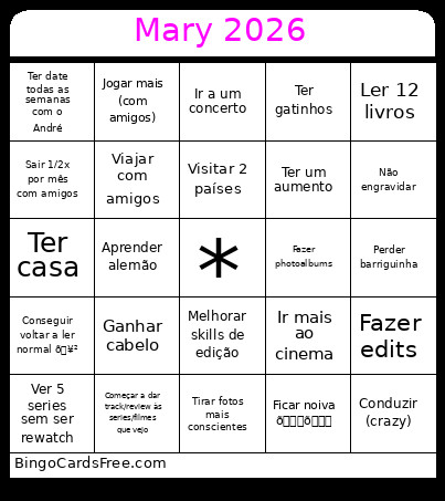 Mary 2026 Bingo Card