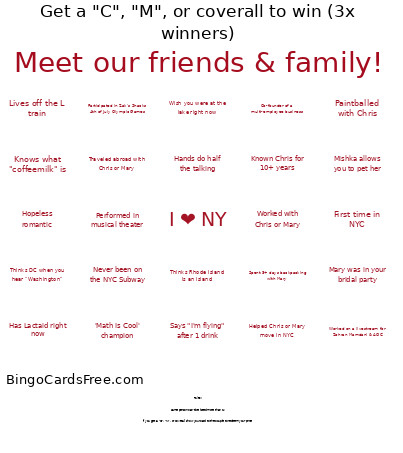 Mary & Chris Wedding Bingo Card