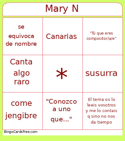 Mary N Bingo Card