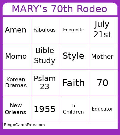 MARY’s 70th Rodeo Bingo