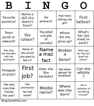 Marz Bday Bingo Card