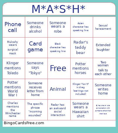 MASH Show Bingo Card