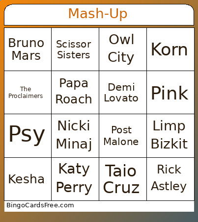 Mash-Up Bingo Card