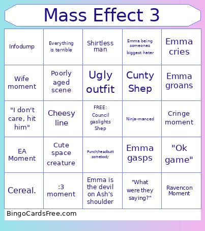 Mass Effect 3 Bingo Card