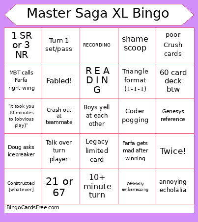 Master Saga Master XL Bingo Card