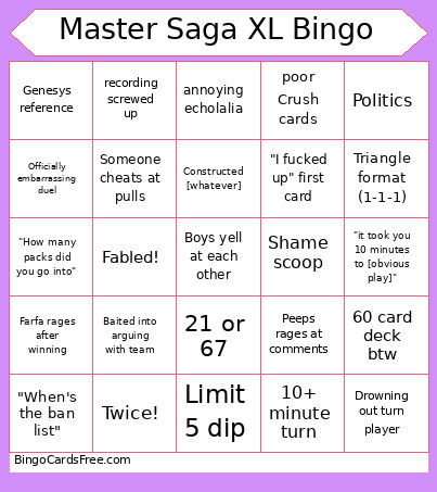 Master Saga XL Episode 4 Bingo Card