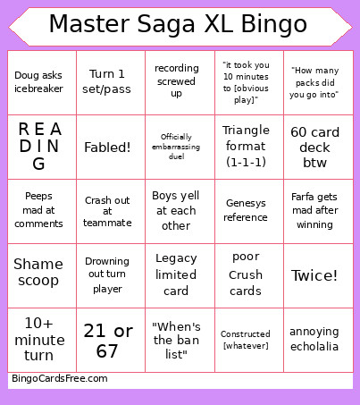 Master Saga XL Episode 5 Bingo Card