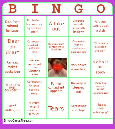 MasterChef Audition Bingo Card