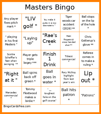 Masters Bingo Card