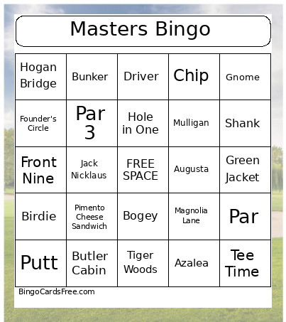 Masters Bingo Card
