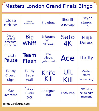 Masters London Grand Finals Bingo Card 3