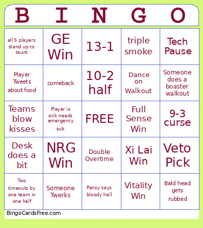 Masters London Week One Bingo Card
