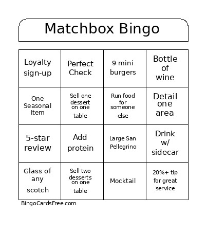 Matchbox Bingo Card