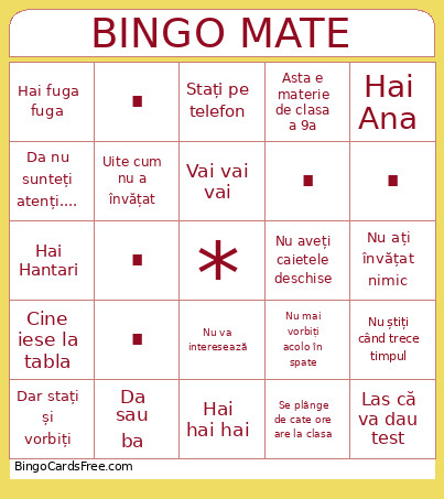 Mate Shatever Bingo Card
