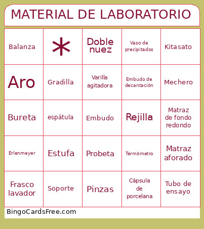 MATERIAL DE LABORATORIO Bingo Card