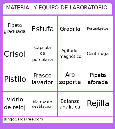 Material Y Equipo De Laboratorio Bingo Card