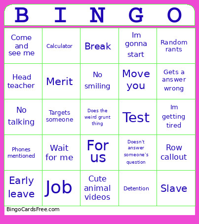 Math Class Bingo Card