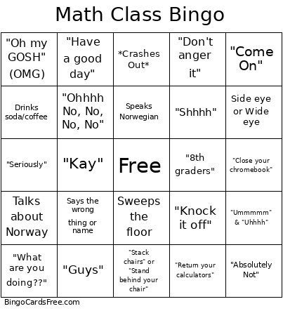 Math Class Bingo Card