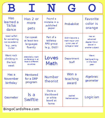 Math Department Bingo Card