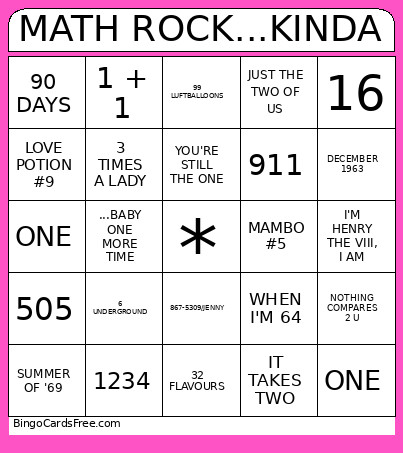 MATH ROCK...SORT OF Bingo Card