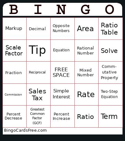 Math Vocabulary Bingo