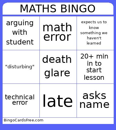 MATHS Bingo Card