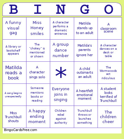 Matilda Musical Bingo Card
