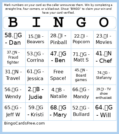 Matt L Bingo Card