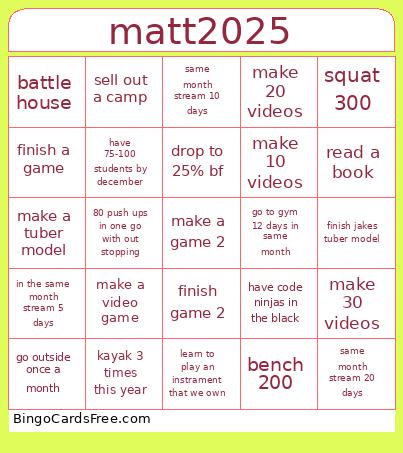 matthew Bingo Cards Free Pdf Printable Game, Title: matt2025