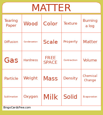 MATTER Bingo Card