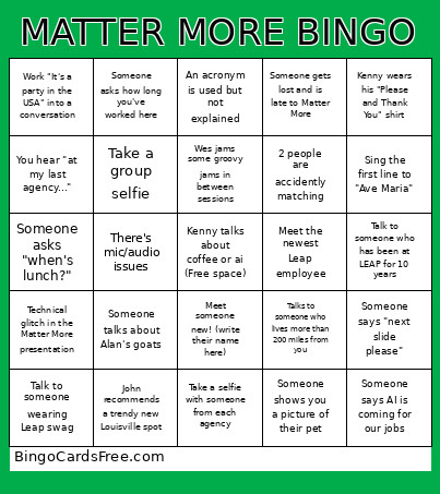 Matter More Bingo Card