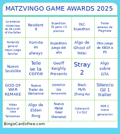 MATZVINGO GAME AWARDS 2025 Bingo Card