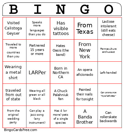 Max & Angela Bingo Card