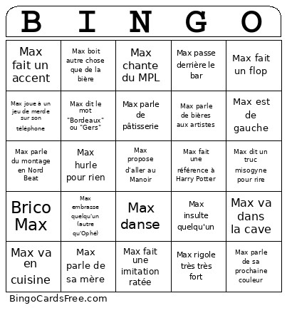 Max Anniversaire Bingo Card