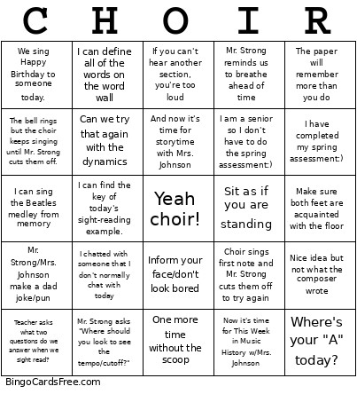 May Choir Bingo Card