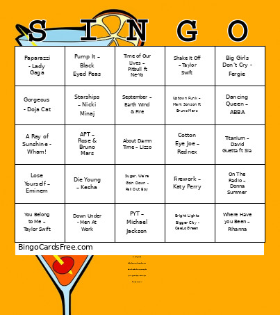 May Singo Night Bingo Card
