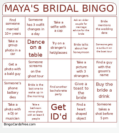MAYA'S BRIDAL Bingo Card